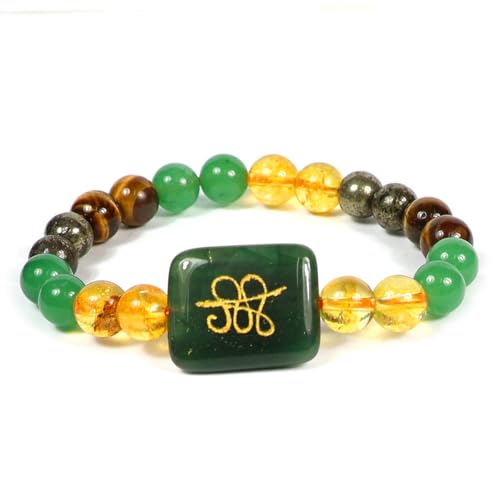 Reiki Crystal Products Wealth Money Magnet Pyrite Tiger Eye Citrine Green Aventurine Bracelet with Zibu Symbol Money Switch Word Original Round Bead 8 mm Dhan Yog Bracelet - Image 5