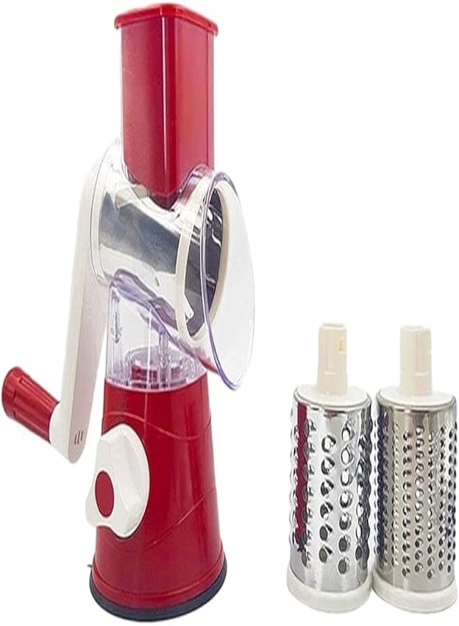 Spaceshoop Generic Rotary Vegetable Slicer, Manual Food Chopper, Multifunctional Fruit & Cheese Grater (Red, Stainless Steel Blade, Plastic Body)