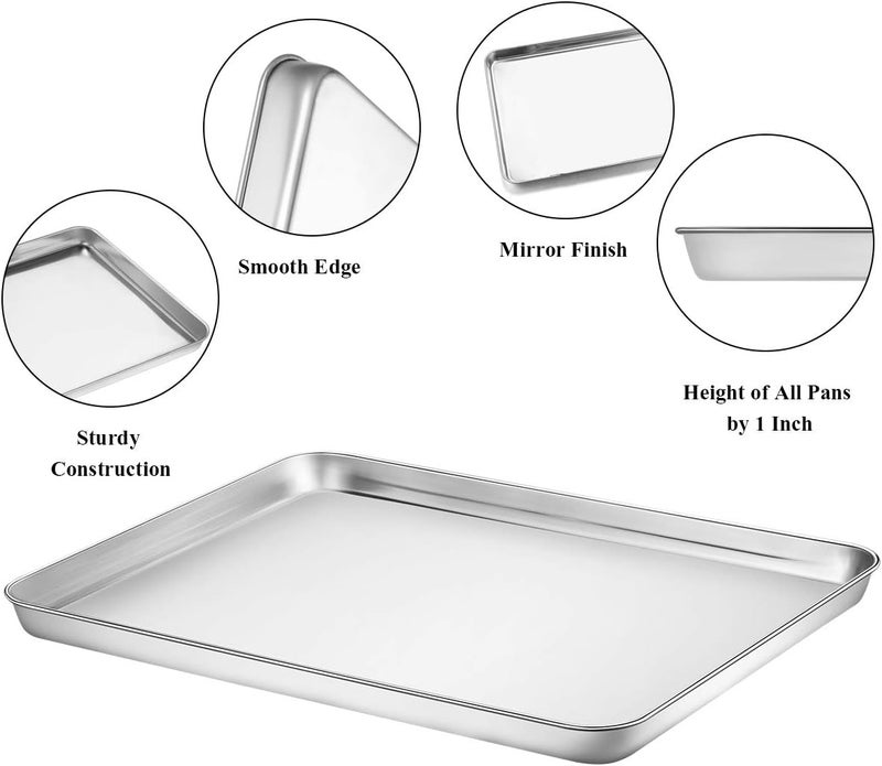 Wildone Baking Sheet with Rack Set [2 Pans + 2 Racks], Stainless Steel Cookie Sheet Baking Pan Tray with Cooling Rack, Size 16 x 12 x 1 Inch, Non Toxic & Heavy Duty & Easy Clean - Image 4