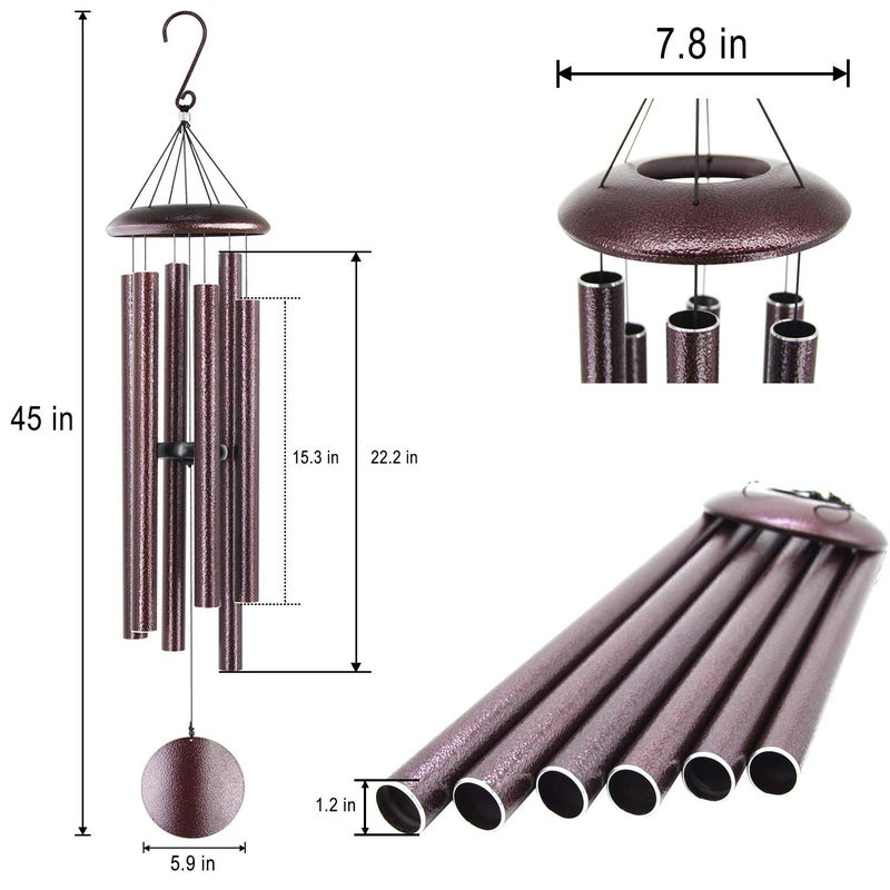 ASTARIN Outdoor Wind Chimes, 45 in Memorial Chimes with 6 Heavy Tubes, Large Deep Tone for Garden Hanging Decor, Sympathy Gifts. Bronze - Image 2
