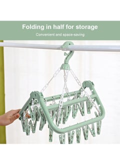 sokany Sock Airer with 32 Clips, Indoor and Outdoor Clothes Hanging Airer, Folding Rotary Clothes Airer for Socks, Underwear and Small Clothes (Green)  - Image 3