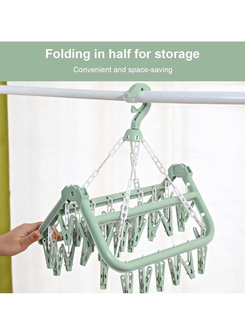 sokany Sock Airer with 32 Clips, Indoor and Outdoor Clothes Hanging Airer, Folding Rotary Clothes Airer for Socks, Underwear and Small Clothes (Green) - Image 3