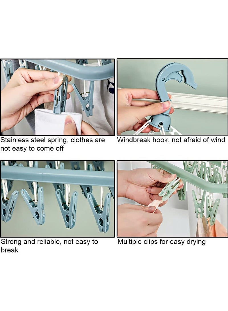 sokany Sock Airer with 32 Clips, Indoor and Outdoor Clothes Hanging Airer, Folding Rotary Clothes Airer for Socks, Underwear and Small Clothes (Green) - Image 4