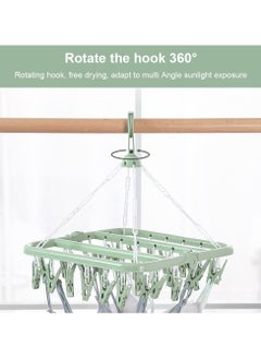 sokany Sock Airer with 32 Clips, Indoor and Outdoor Clothes Hanging Airer, Folding Rotary Clothes Airer for Socks, Underwear and Small Clothes (Green)  - Image 5