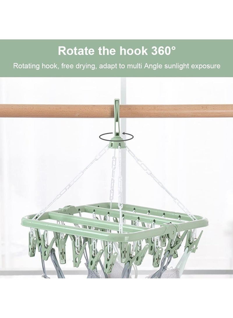 sokany Sock Airer with 32 Clips, Indoor and Outdoor Clothes Hanging Airer, Folding Rotary Clothes Airer for Socks, Underwear and Small Clothes (Green) - Image 5