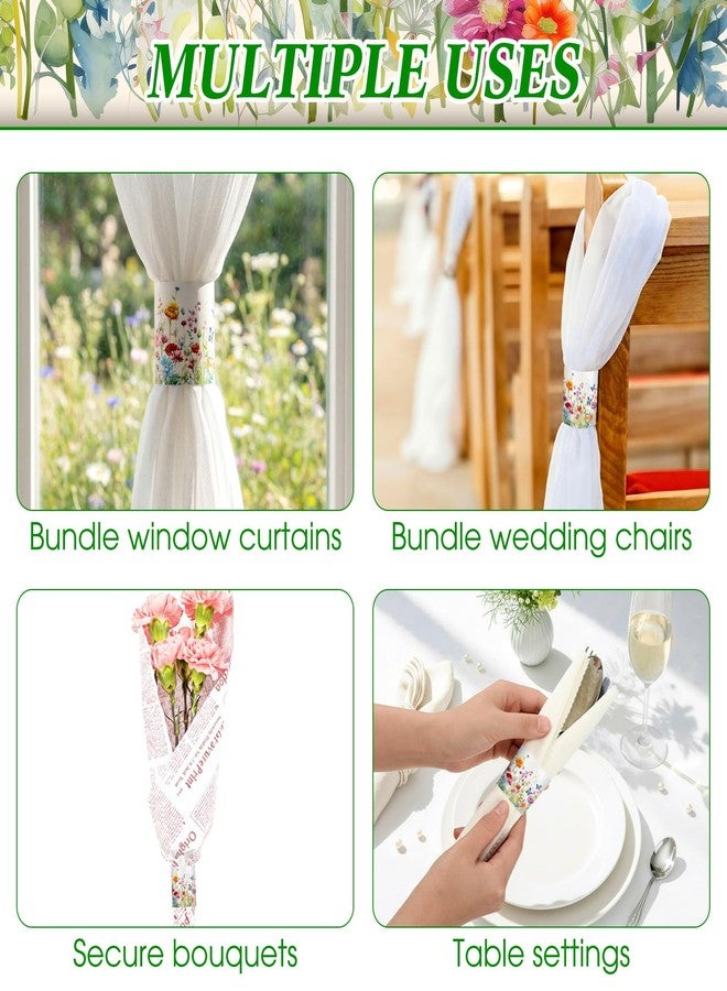 FoldTier 100 Pcs Spring Wildflower Paper Napkin Rings Disposable Napkin Bands Self Adhesive Colorful Wildflower Silverware Wrap Band for Floral Birthday Holiday Party Dinner Table Setting Decoration - Image 4