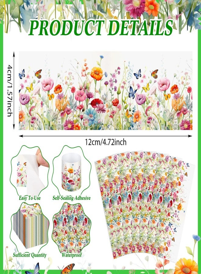 FoldTier 100 Pcs Spring Wildflower Paper Napkin Rings Disposable Napkin Bands Self Adhesive Colorful Wildflower Silverware Wrap Band for Floral Birthday Holiday Party Dinner Table Setting Decoration - Image 2