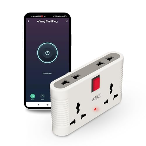 Aziot 4 Way Smart Multi-Plug Adaptor (WiFi+BLE) | 2 Universal Sockets | 6Amp | Compatible with Alexa and Google Assistant - Image 1