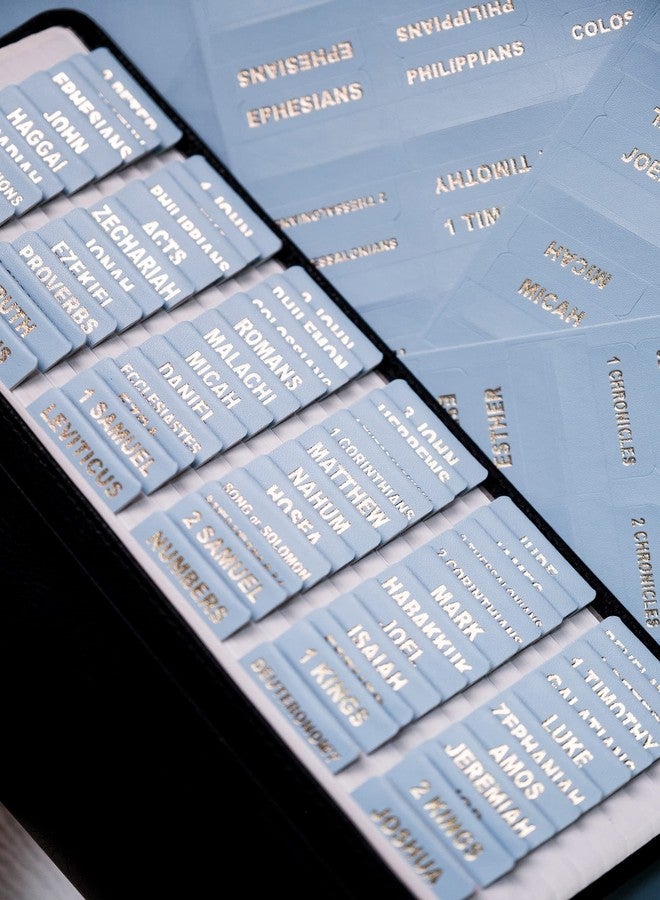 UPAFEXXI-Leather Bible Tabs, Bible Tabs for Women and Men(Gold Foil Lettering) Large Print Stickers, Easy to Read and Apply, 80 Chapters Labels for Easy Navigation(Sky Blue) - Image 1