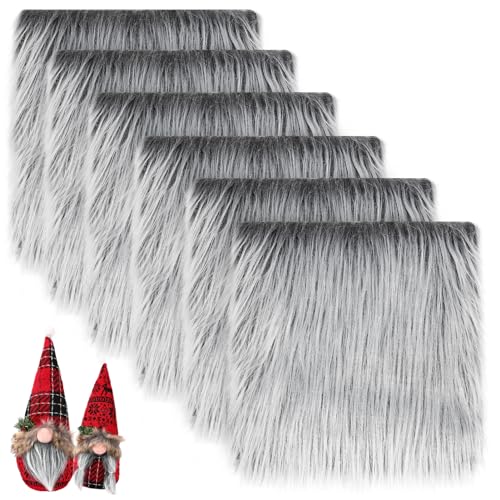 Alphatool 6 Pcs Gray Faux Fur Fabric 1010 Shaggy Fur Square Patches Fluffy Warm Plush Fur Cuts for DIY Crafts Sewing Costume Rugs Pillows Cushion Pad Chair Cover Christmas Gnomes Decors - Image 1