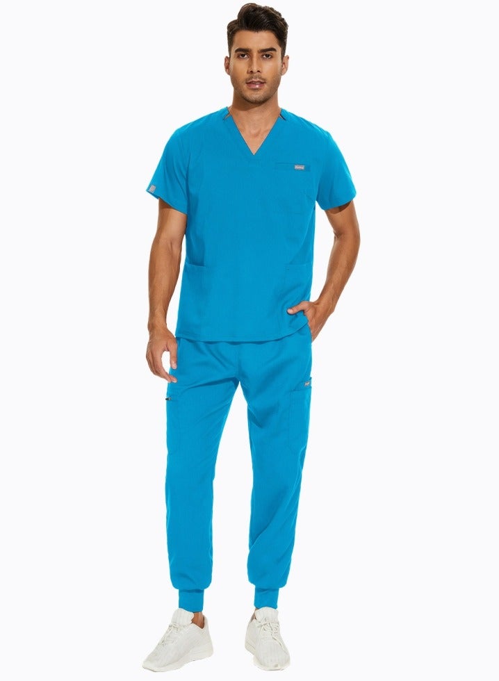 Loquat Medical Uniform Scrubs Set Medical Scrubs Solid Color 2 Piece Set Top and Pants Suit Blue - Image 3