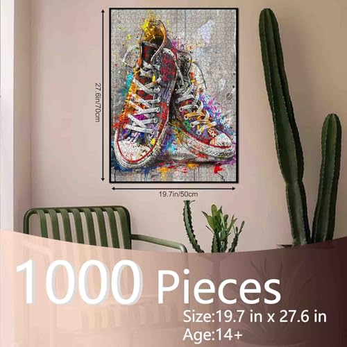 Tucocoo Jigsaw Puzzles 1000 Pieces for AdultsBanksy Street Style Sneakers Hardboard PuzzleChallenging Puzzle Perfect for Game NightsDIY Home Wall DecorArt PuzzlesGraffiti Red Shoes Art 27 x 20 - Image 5