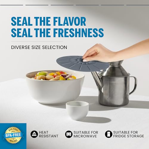 Basic Haus Microwave Cover Silicone Lids - Set of 5: 6, 8, 10, 12 and 13.8 inches - Suction Covers for Pots, Pans, Bowls, Cups, Skillets - Splatter Protection - Easy Food Storage - BPA Free - Image 5