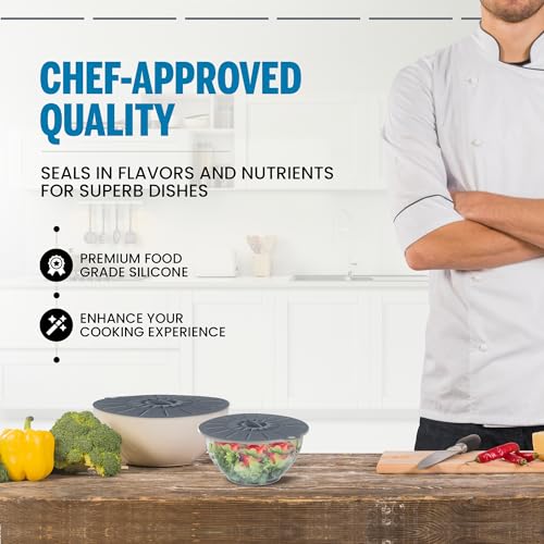 Basic Haus Microwave Cover Silicone Lids - Set of 5: 6, 8, 10, 12 and 13.8 inches - Suction Covers for Pots, Pans, Bowls, Cups, Skillets - Splatter Protection - Easy Food Storage - BPA Free - Image 4