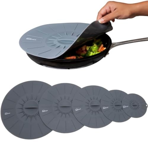 Basic Haus Microwave Cover Silicone Lids - Set of 5: 6, 8, 10, 12 and 13.8 inches - Suction Covers for Pots, Pans, Bowls, Cups, Skillets - Splatter Protection - Easy Food Storage - BPA Free - Image 1
