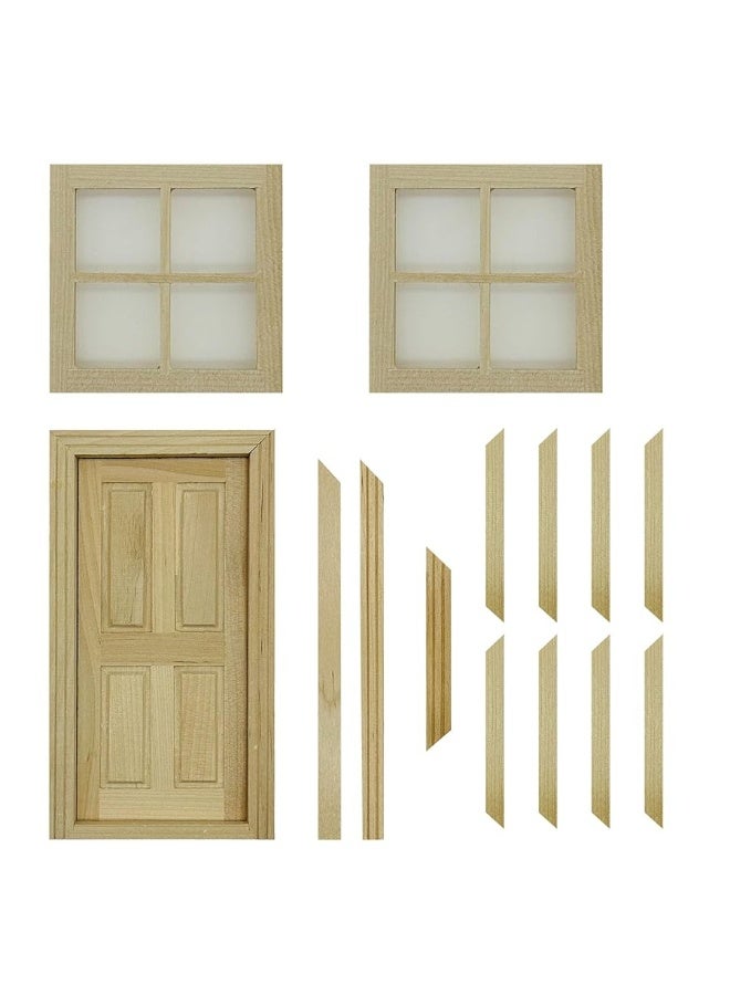 Cayway 2 PCS Dollhouse Windows 1 PCS Miniature Wooden Door112 Scale Mini Window Frame for DIY Dollhouse or Model Town Accessory - Image 2
