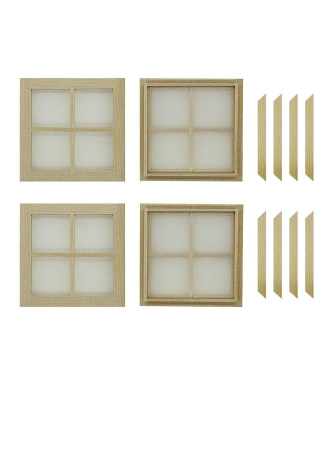 Cayway 2 PCS Dollhouse Windows 1 PCS Miniature Wooden Door112 Scale Mini Window Frame for DIY Dollhouse or Model Town Accessory - Image 5