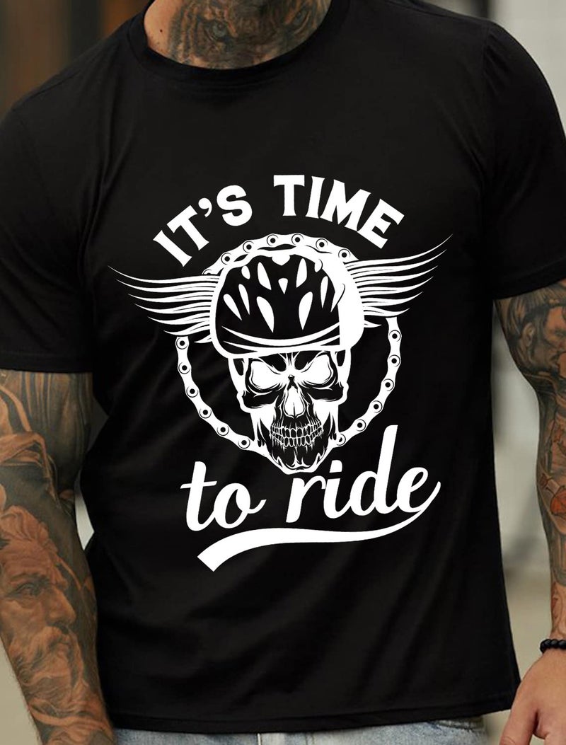 Cross-border European and American code plus size IT's time to ride English sports printed pattern men's cotton short-sleeved T-shirt - Image 4