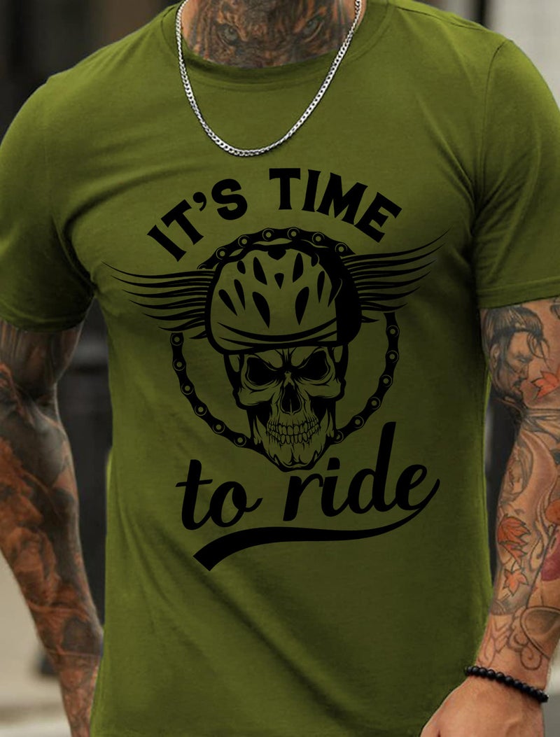 Cross-border European and American code plus size IT's time to ride English sports printed pattern men's cotton short-sleeved T-shirt - Image 5
