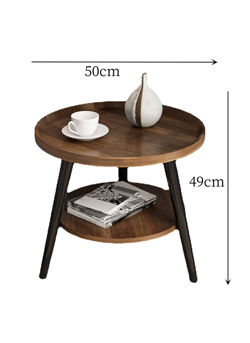 EqiEch - Simple & Modern 2-layer Round Coffee Table For Living Room With Storage - Image 1