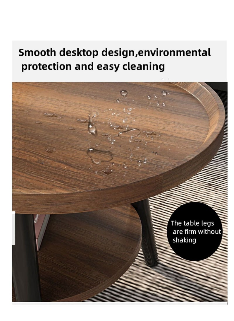 EqiEch - Simple & Modern 2-layer Round Coffee Table For Living Room With Storage - Image 1