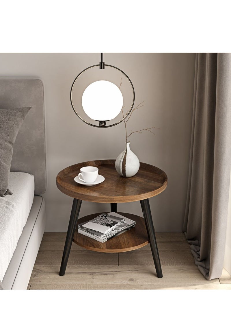 EqiEch - Simple & Modern 2-layer Round Coffee Table For Living Room With Storage - Image 1