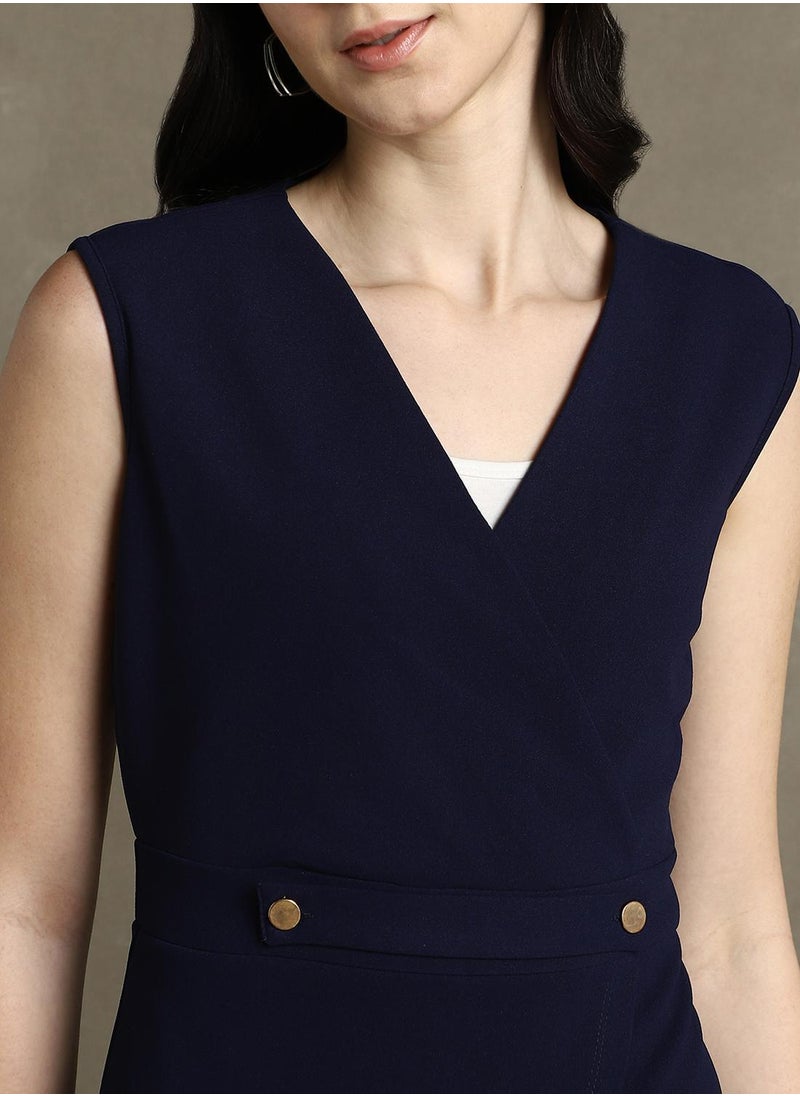 Dennis Lingo Women's Navy 100% Polyester Solid Knee Length Shift Regular Fit Dress  - Image 4