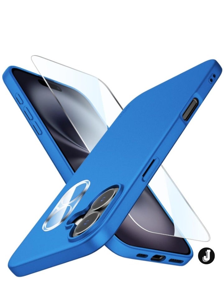 JAJEEK "iPhone 16 Ultra-Thin Matte Blue Case – Upgraded with Camera Lens and Screen Protectors, Soft Touch, Shockproof Design" - Image 1