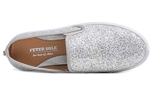 FEVERSOLE Women's Fashion Slip-On Sneaker Casual Flat Loafers Silver Pure Size 9.5 M US - Image 2