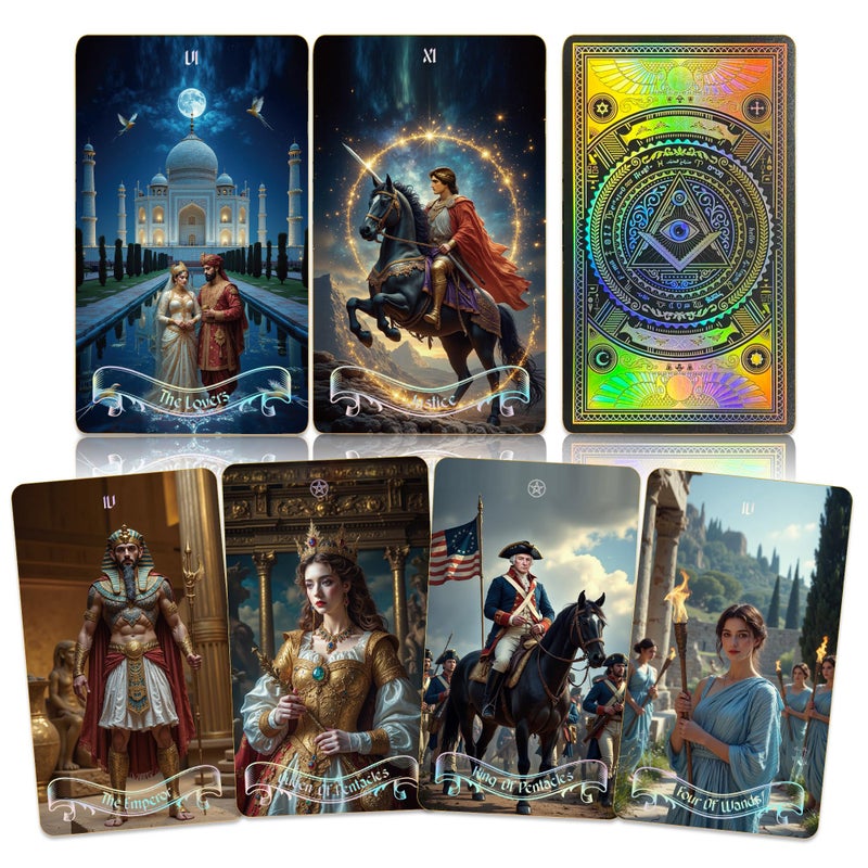 WJPC Laser Gold Foil Edge Tarot Cards with Guide Book SetGift Box for Beginner Expert Original Design World History of Reverse Laser Gold - Image 3