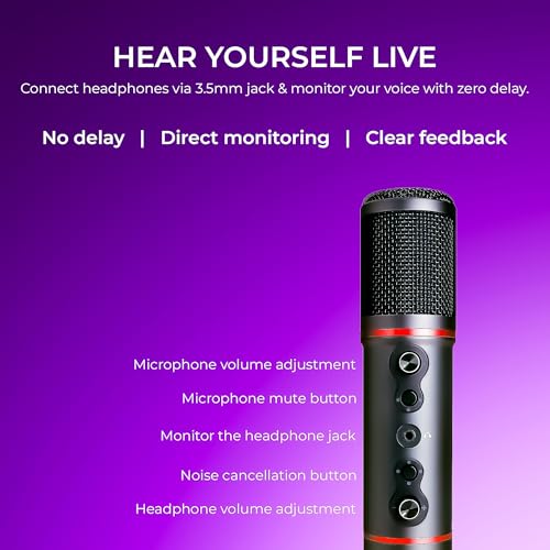 Digitek DM-501 USB Podcast & Gaming Condenser Microphone Kit with Arm & Pop Filter, High Sensitivity, Noise Cancellation, Vol Adjustment & Mute, Use with PS4, PS5,PC & Smartphone for Live Streaming - Image 5