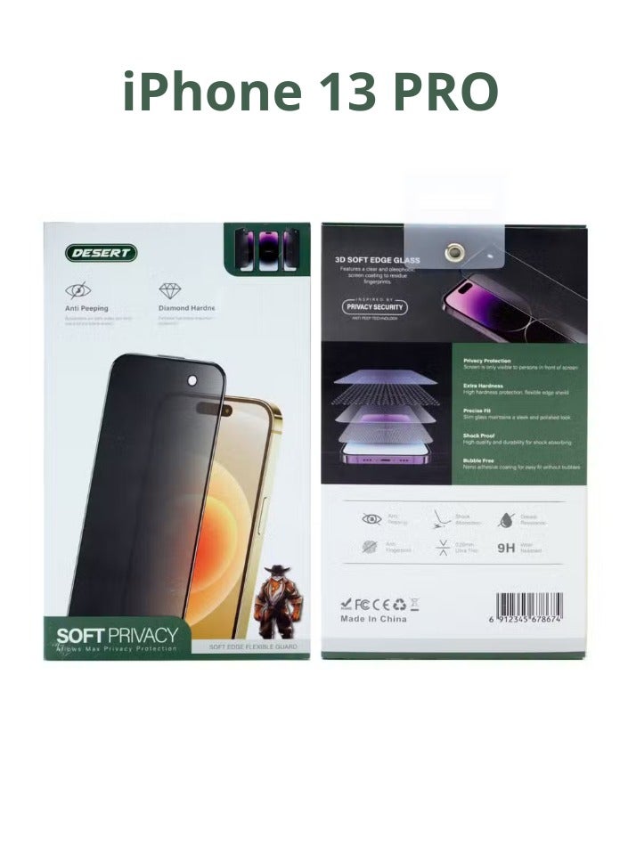 Desert Diamond Hardness Soft Privacy Screen Protector for iPhone 13 PRO , Anti-Spying - Image 1