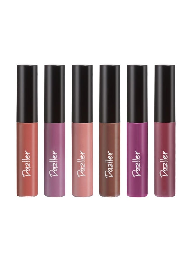 Dazller Lip Colour Lipstick Combo Pack of 6|Vibrant Matte Liquid Lipstick for Women|Long Stay|Smudge-Proof|Non-Transfer|Nude Splash|16.8g - Image 1