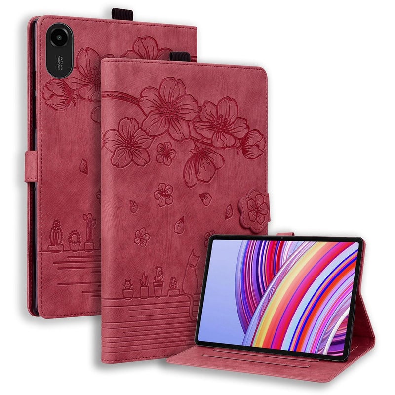 erorex For Xiaomi Redmi Pad 2 Cartoon Sakura Embossed Leather Tablet Case(Red) - Image 1