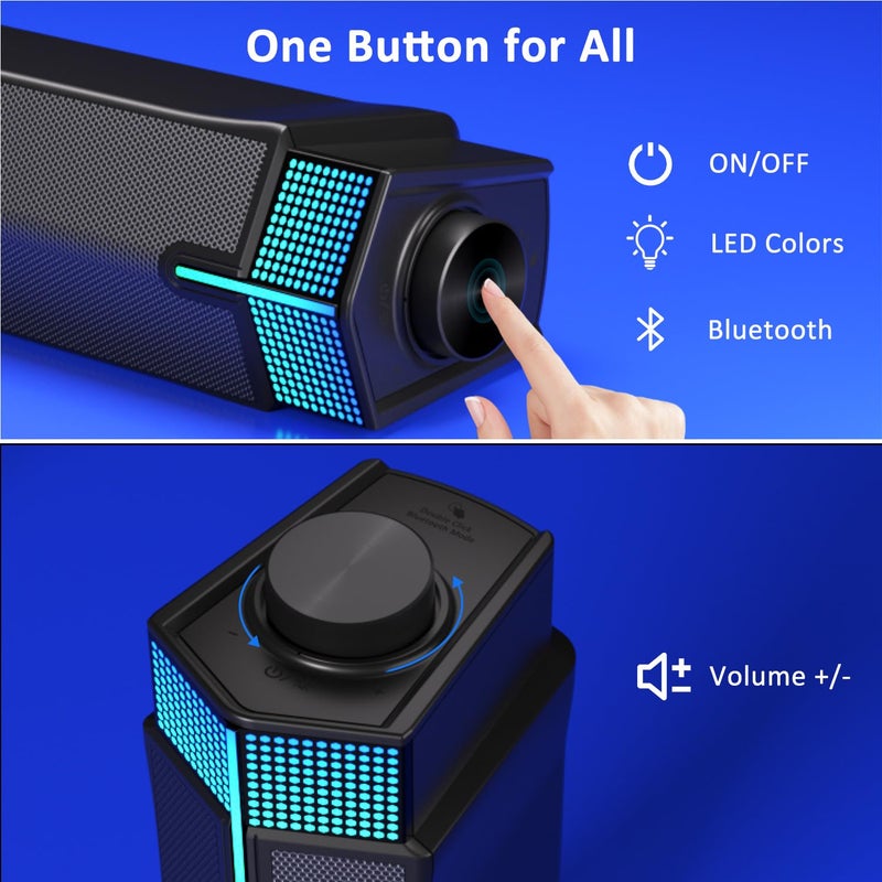 Jeecoo M20 Bluetooth Computer Speakers for PC Desktop Monitor, Gaming PC Sound Bar - Wired USB-Powered, Superb Stereo Sound, with LED Lighting - Combine/Separate to Customize Your Desk - Image 4