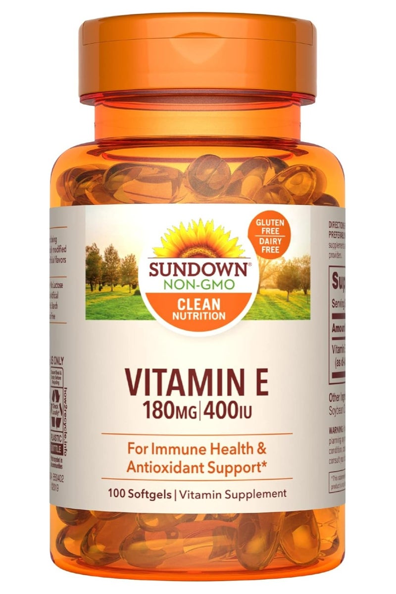 sundown Naturals كبسولات فيتامين E 400 IU من ساند داون، تدعم صحة المناعة ومضادات الأكسدة، 100 حبة