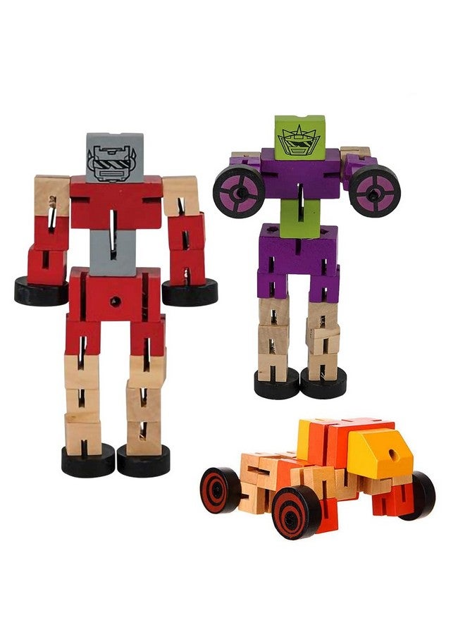 ArtCreativity Wooden Toy Robots - 3 Pack - Adorable Action Figures, Toy Cars in Assorted Colors for Boys and Girls - Develop Cognitive and Motor Skills - Fun Gift and Birthday Party Favors for Kids - Image 1