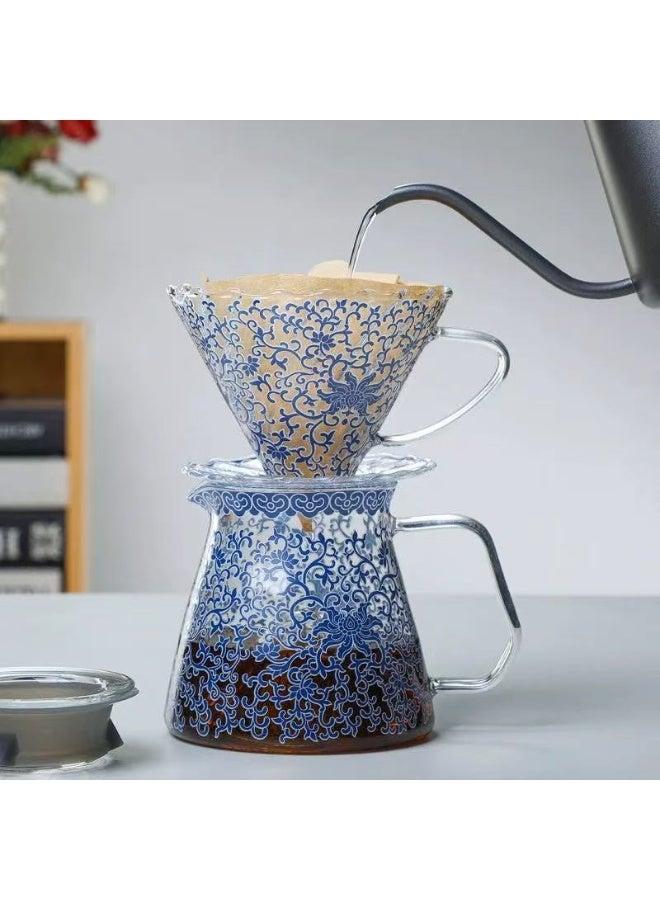 bbdd 2025 New Product Yuan Blue and White Coffee Pot Manual Brewing Set Dripping V60 Coffee Pot - Image 2