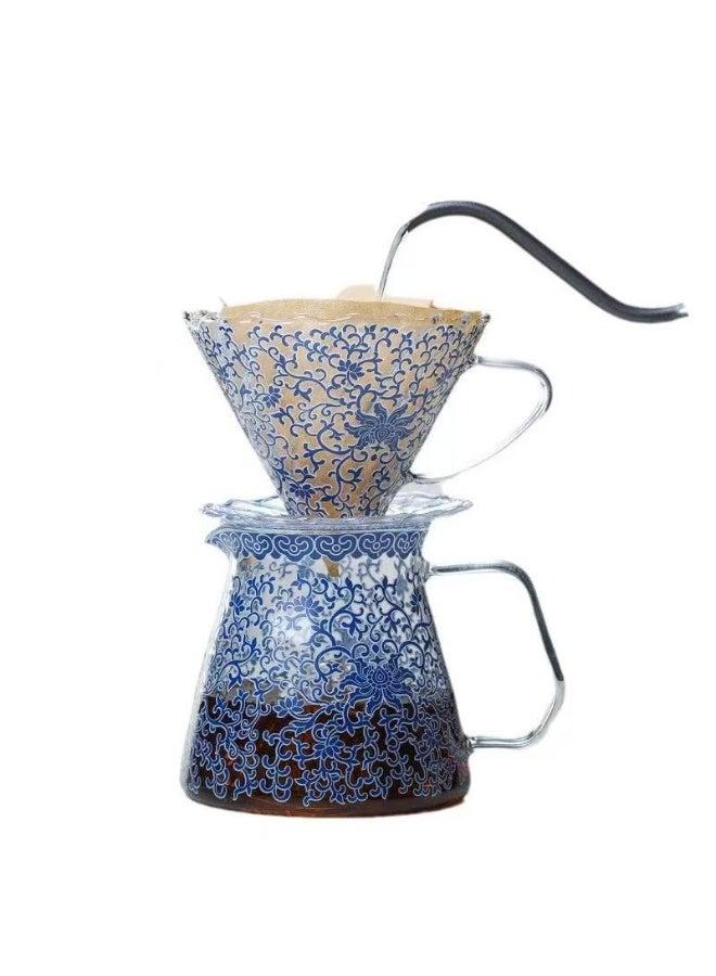 bbdd 2025 New Product Yuan Blue and White Coffee Pot Manual Brewing Set Dripping V60 Coffee Pot - Image 1