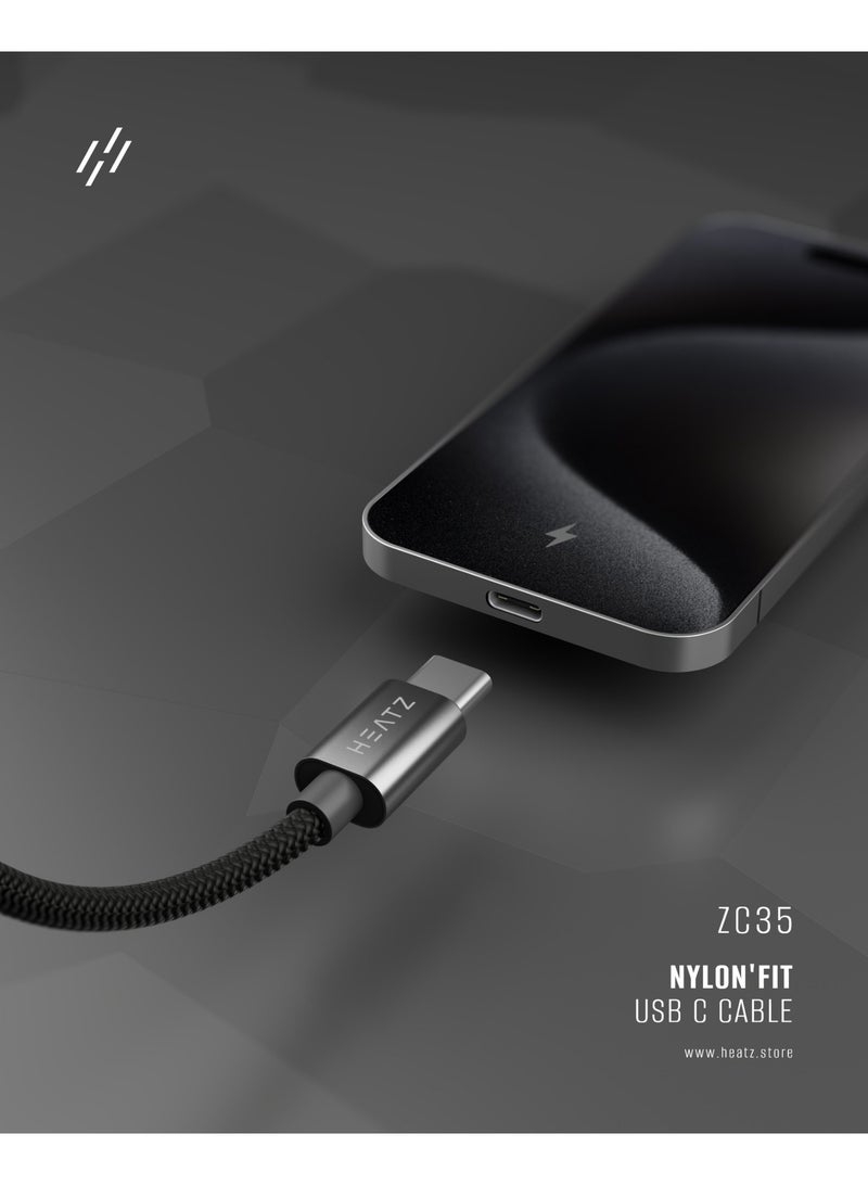 هيتز كابل HEATZ ZC35 من USB إلى Type C | شاحن سريع الشحن بقوة 3 أمبير، مصنوع من النايلون المضفر | سلك نقل بيانات عالي السرعة | كابل متين للهواتف الذكية والأجهزة اللوحية التي تعمل بنظام Android وبنوك الطاقة - Image 5