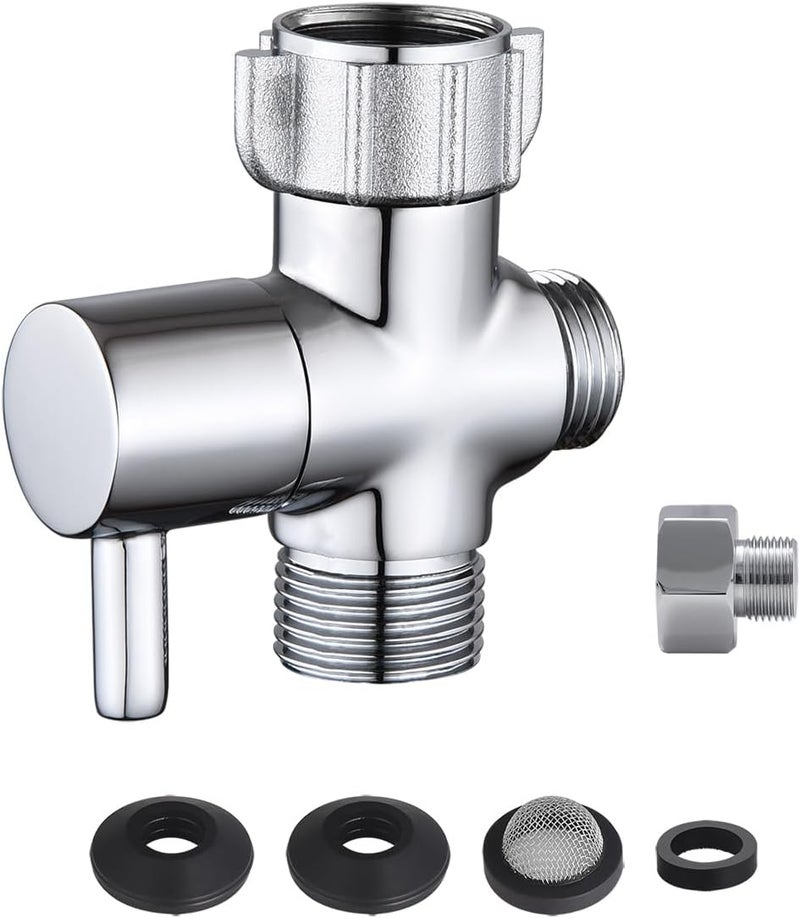 walkinginrain Bidet T Adapter With Shut off Valve,3 Way T Valve for Bidet, Metal T Adapter for Handheld Toilet, 7/8"×7/8"×1/2" or 3/8" - Image 1