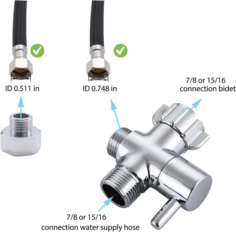 walkinginrain Bidet T Adapter With Shut off Valve,3 Way T Valve for Bidet, Metal T Adapter for Handheld Toilet, 7/8"×7/8"×1/2" or 3/8" - Image 3