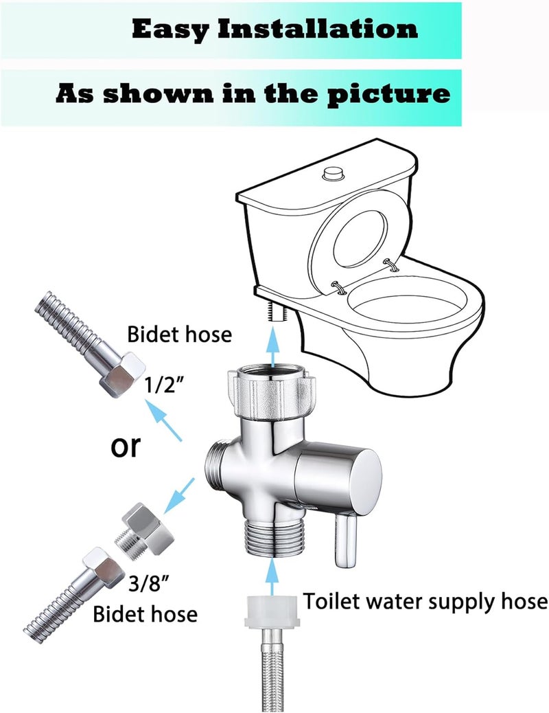 walkinginrain Bidet T Adapter With Shut off Valve,3 Way T Valve for Bidet, Metal T Adapter for Handheld Toilet, 7/8"×7/8"×1/2" or 3/8" - Image 4