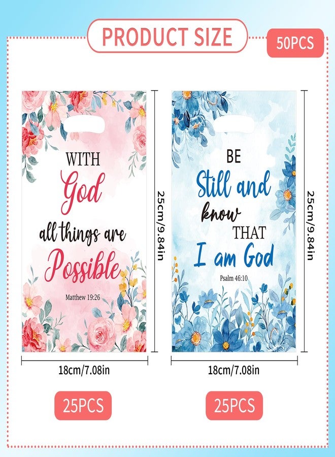 EoBeCy 50 Pcs Religious Scripture Gift Bags, Floral Christian Plastic Treat Bags with Handles, Bible Verse Goody Bags for Church Events, Sunday School, Baptism - Image 2