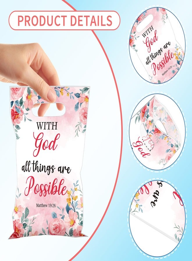 EoBeCy 50 Pcs Religious Scripture Gift Bags, Floral Christian Plastic Treat Bags with Handles, Bible Verse Goody Bags for Church Events, Sunday School, Baptism - Image 4