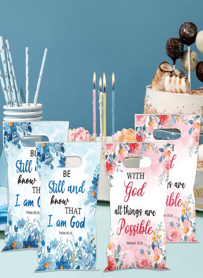 EoBeCy 50 Pcs Religious Scripture Gift Bags, Floral Christian Plastic Treat Bags with Handles, Bible Verse Goody Bags for Church Events, Sunday School, Baptism - Image 3