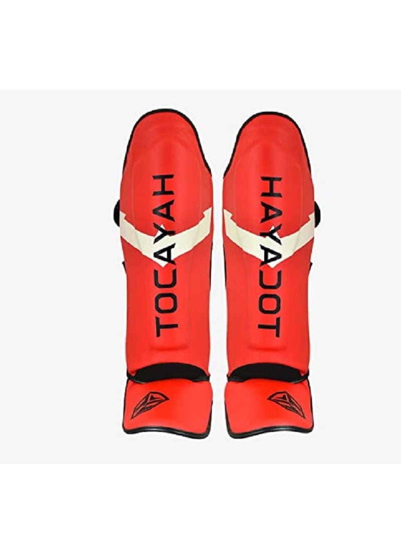 TOCAYAH Tocayah Classic Red Shin Guard Boxing Training Safety Shin Guard | Protective Sleeves Leg Pad Boxing protective Gear Safety Shin Guards Martial Arts Boxing Gym Training And Football Leg Pads - Image 1