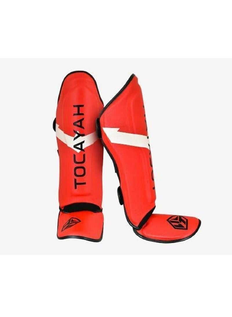 TOCAYAH Tocayah Classic Red Shin Guard Boxing Training Safety Shin Guard | Protective Sleeves Leg Pad Boxing protective Gear Safety Shin Guards Martial Arts Boxing Gym Training And Football Leg Pads - Image 2