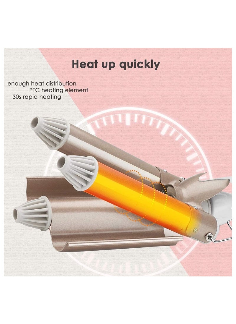 Generic - Three Barrel Curling Iron Wand - Professional Hair Curler for Beach Waves, Fast Heating 25mm Hair Waver with Adjustable Temperature, Dual Voltage for All Hair Types - Create Long-Lasting Waves & Curls - Image 1