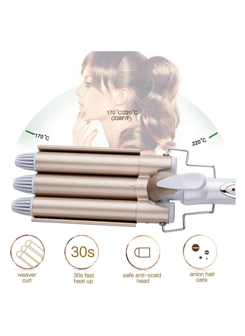 Generic - Three Barrel Curling Iron Wand - Professional Hair Curler for Beach Waves, Fast Heating 25mm Hair Waver with Adjustable Temperature, Dual Voltage for All Hair Types - Create Long-Lasting Waves & Curls - Image 1